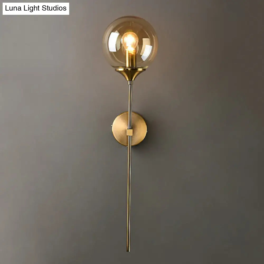 Modern Glass Wall Mount Lamp: Sleek Brass Sconce Light With Pencil Arm