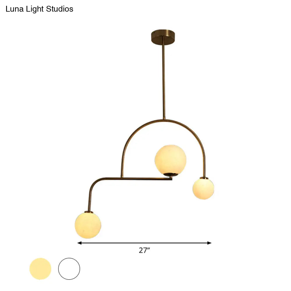 Modern Global Bedroom Chandelier - White/Yellow Frosted Glass Led Hanging Light Kit 3 Bulbs