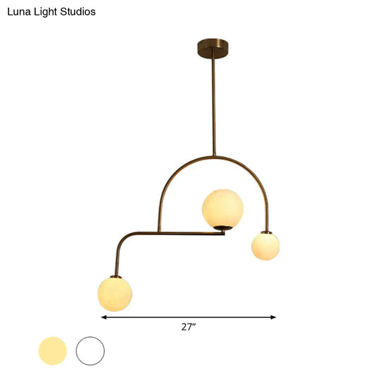 Modern Global Bedroom Chandelier - White/Yellow Frosted Glass Led Hanging Light Kit 3 Bulbs