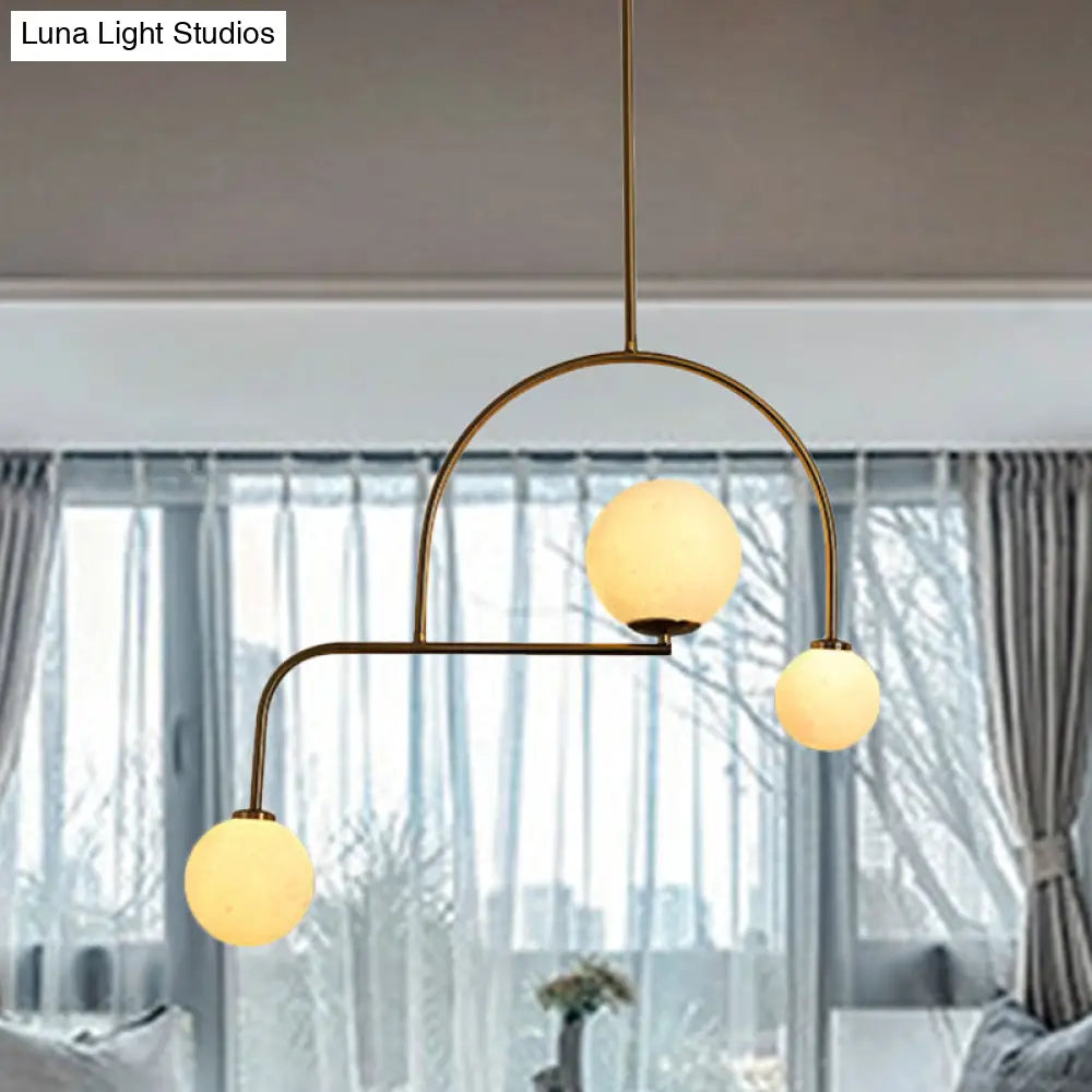 Modern Global Bedroom Chandelier - White/Yellow Frosted Glass Led Hanging Light Kit 3 Bulbs