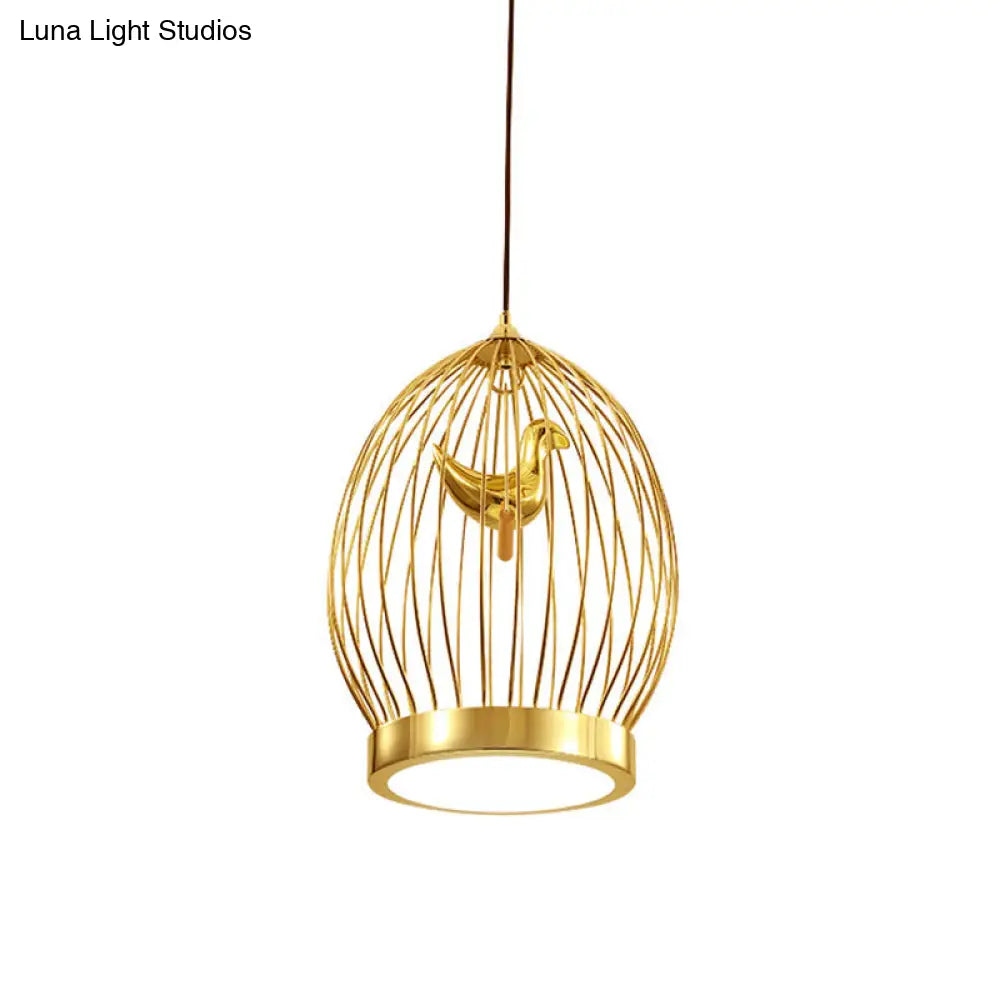 Modern Metallic Hanging Light Fixture With Bird Deco - Gold Finish Pendant Lamp