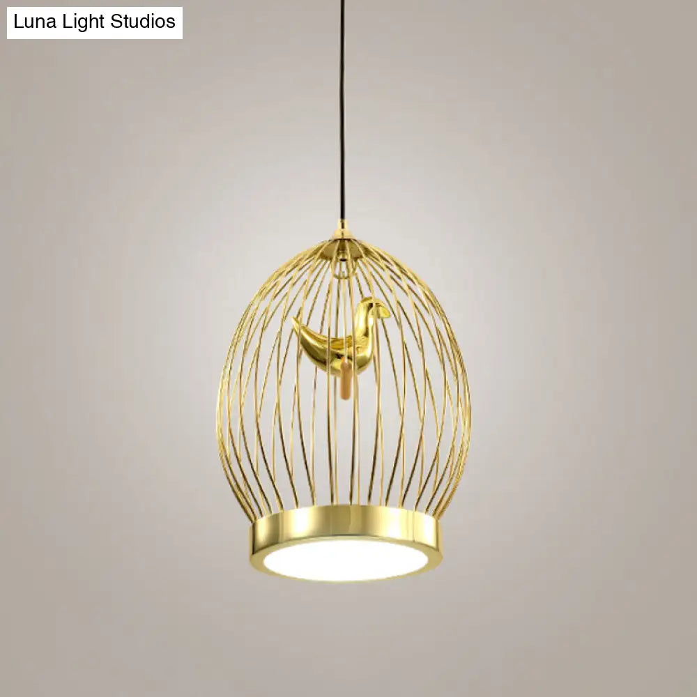 Modern Metallic Hanging Light Fixture With Bird Deco - Gold Finish Pendant Lamp