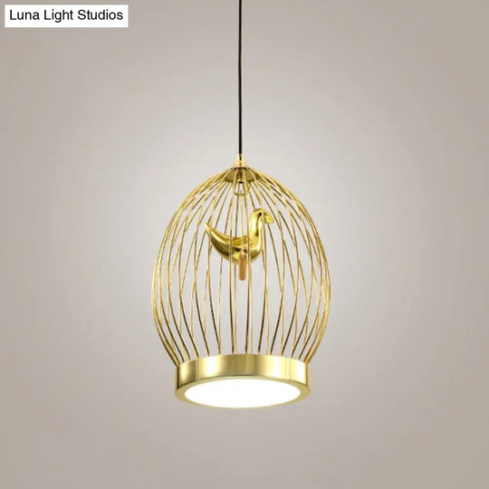 Modern Metallic Hanging Light Fixture With Bird Deco - Gold Finish Pendant Lamp