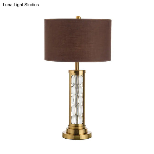 Modern Global Desk Lamp With Clear Crystal Accent Brown Base And Fabric Shade