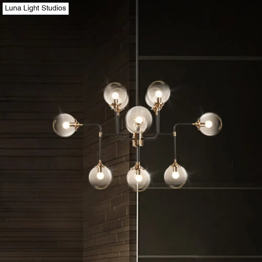 Modern Global Glass Ceiling Chandelier - 8/12 Lights Black Finish Living Room Hanging Light Fixture