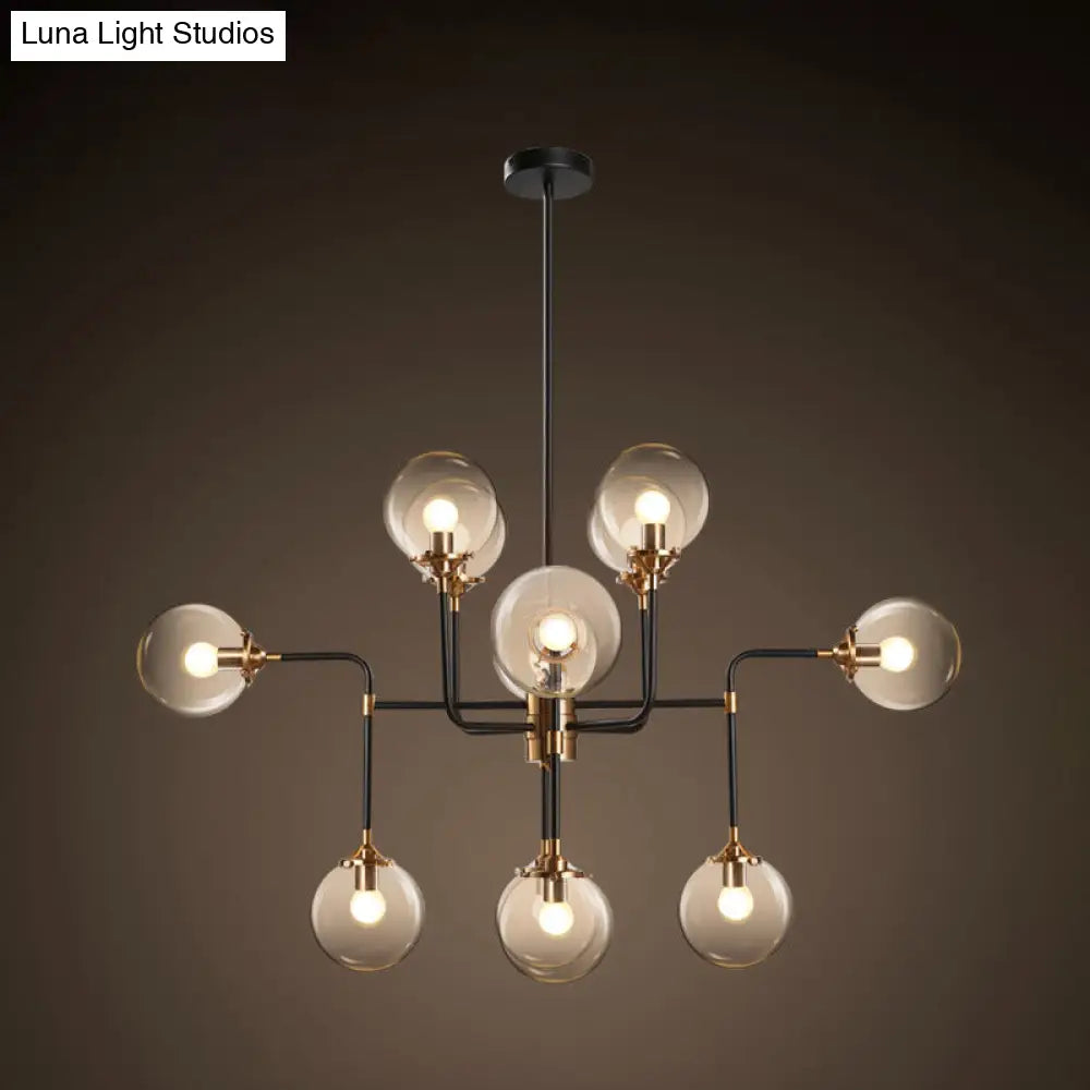 Modern Global Glass Ceiling Chandelier - 8/12 Lights Black Finish Living Room Hanging Light Fixture