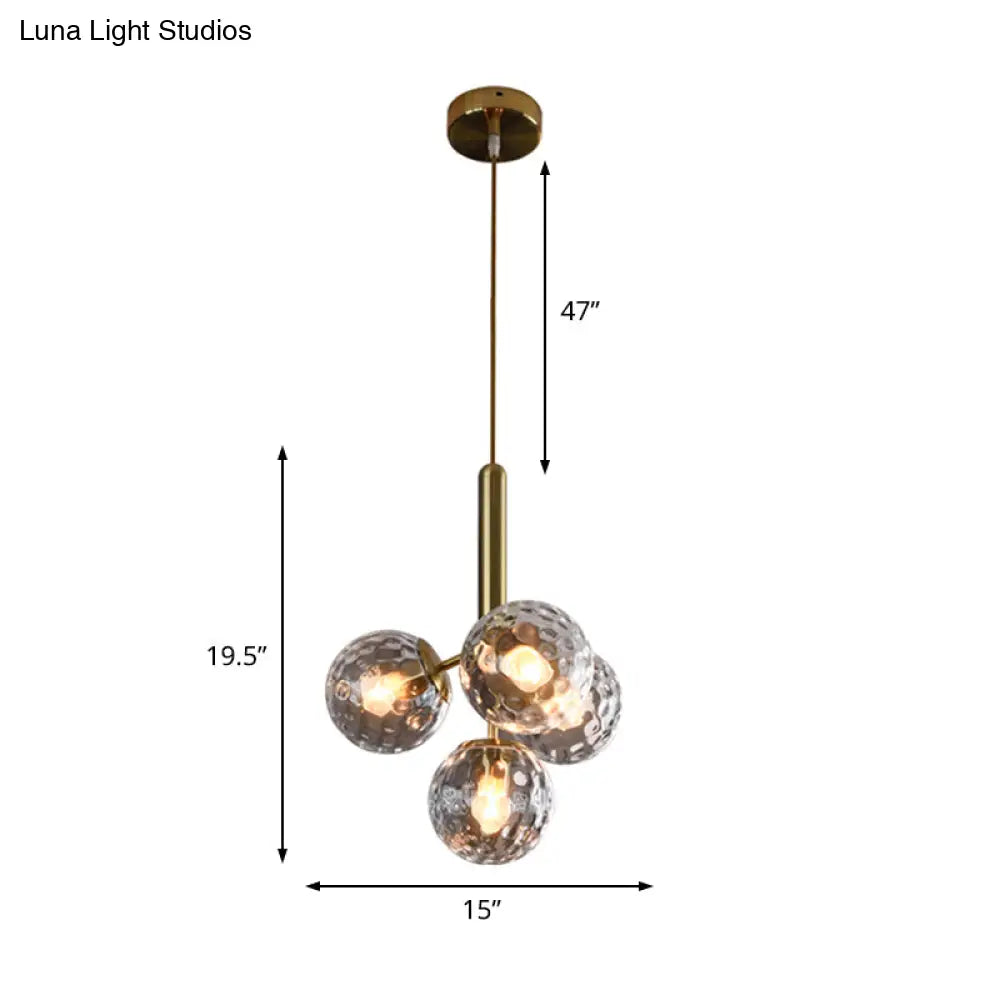 Modern Globe Ceiling Chandelier - Gold Dimpled Blown Glass 4 Heads