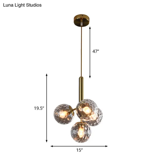 Modern Globe Ceiling Chandelier - Gold Dimpled Blown Glass 4 Heads