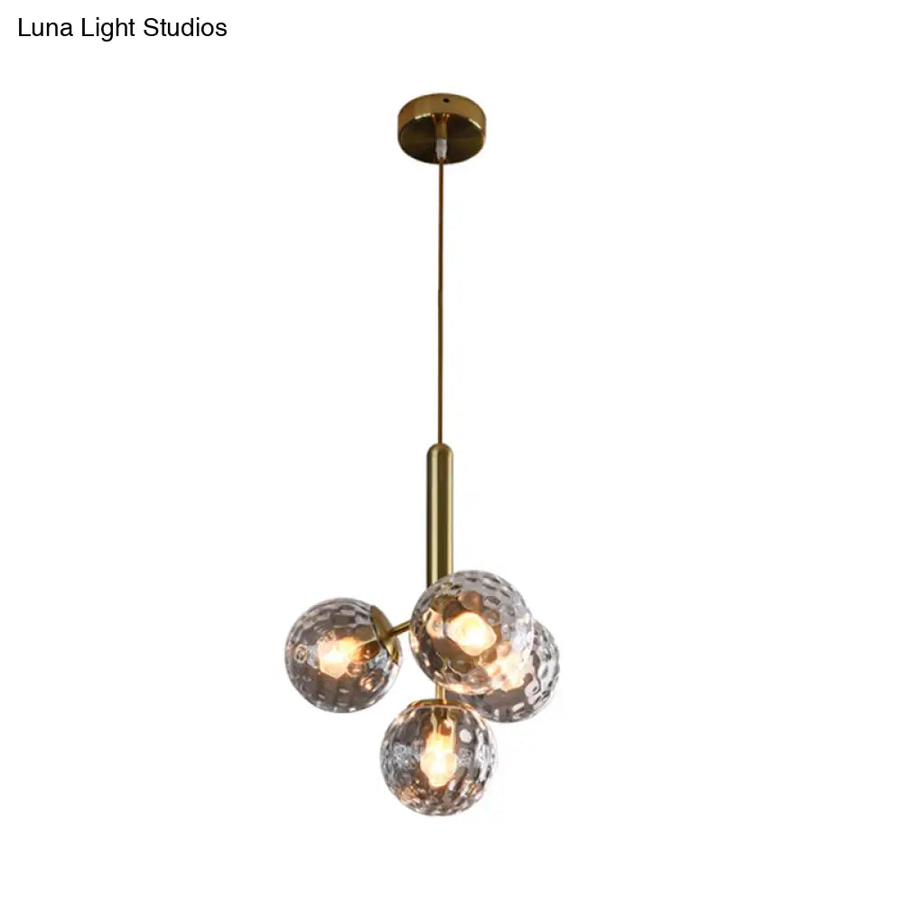 Modern Globe Ceiling Chandelier - Gold Dimpled Blown Glass 4 Heads