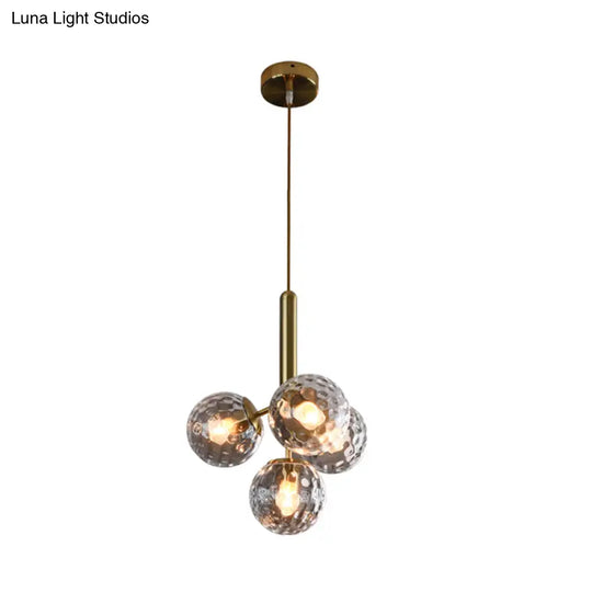 Modern Globe Ceiling Chandelier - Gold Dimpled Blown Glass 4 Heads