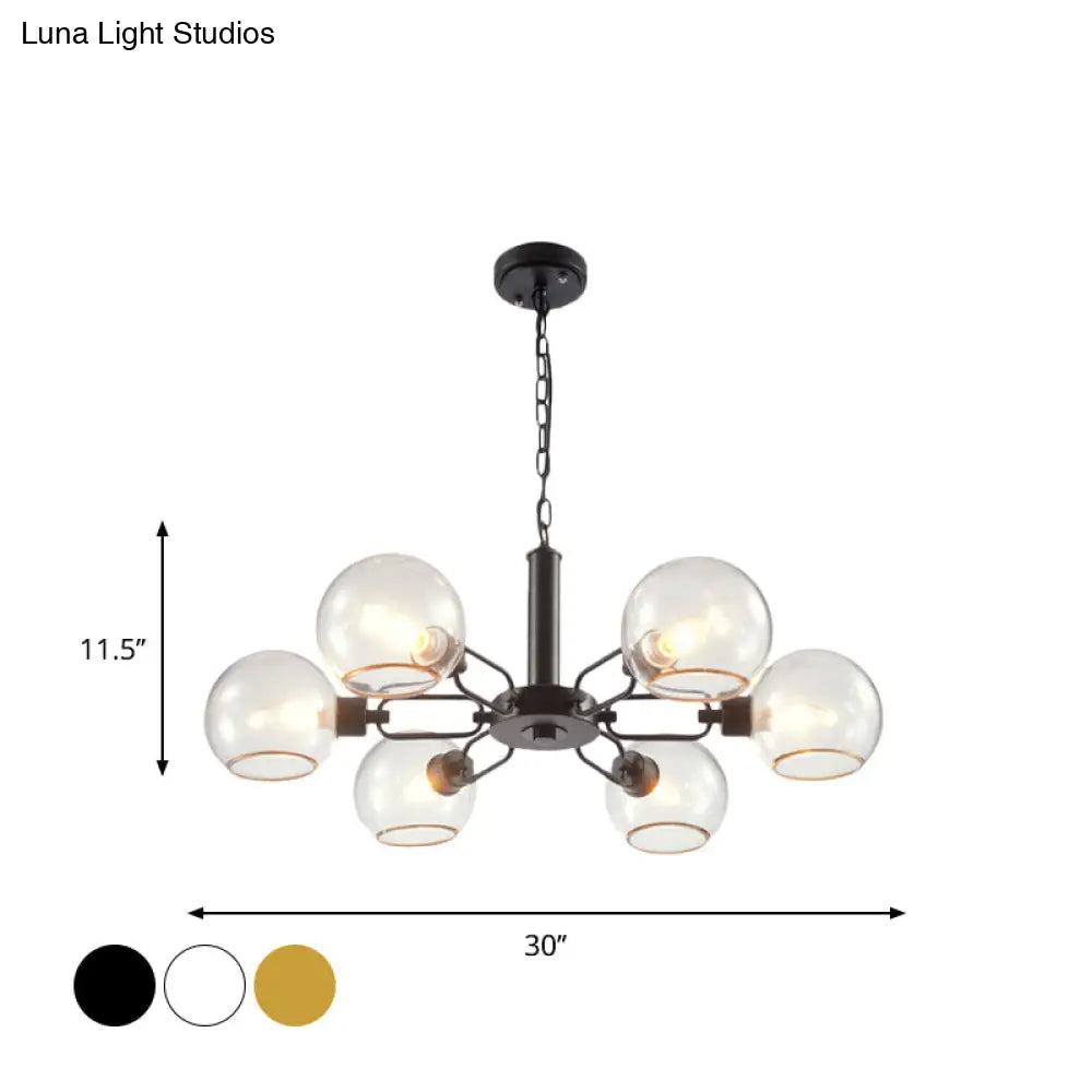 Modern Globe Chandelier: Black/Gold/White | 3/6 Light Pendant For Living Room