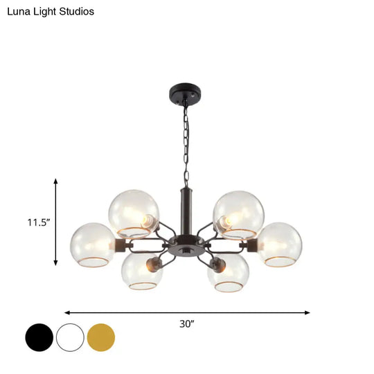 Modern Globe Chandelier: Black/Gold/White | 3/6 Light Pendant For Living Room