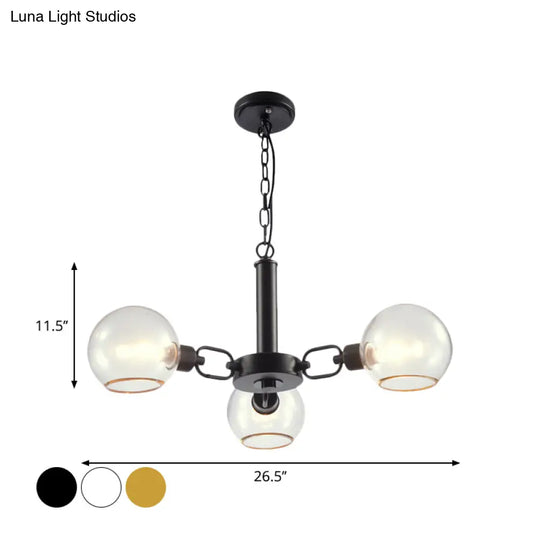 Modern Globe Chandelier: Black/Gold/White | 3/6 Light Pendant For Living Room