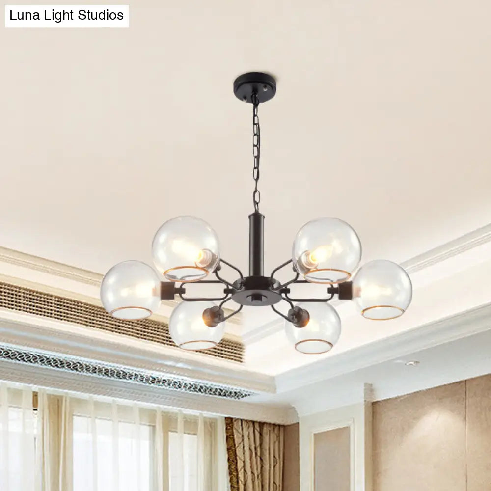 Modern Globe Chandelier: Black/Gold/White | 3/6 Light Pendant For Living Room