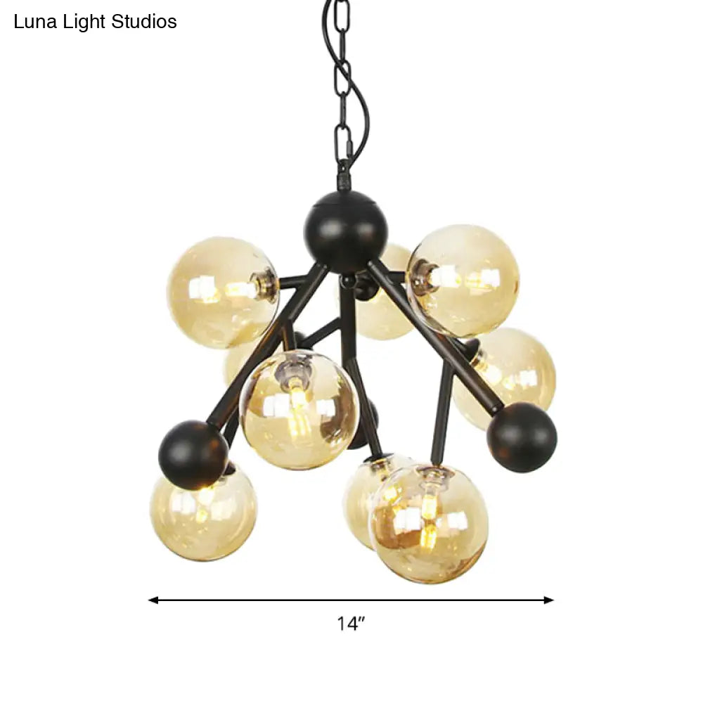 Modern Globe Chandelier Lighting - Amber Glass 9 Heads Hangs Beautifully In Living Room