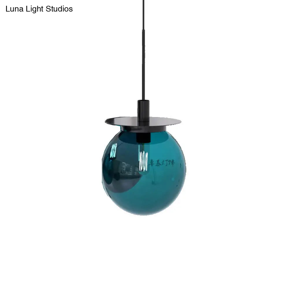 Modern Globe Dining Room Pendant Light Fixture - Orange/Blue/Clear Glass 1 Head Hanging Lamp Kit