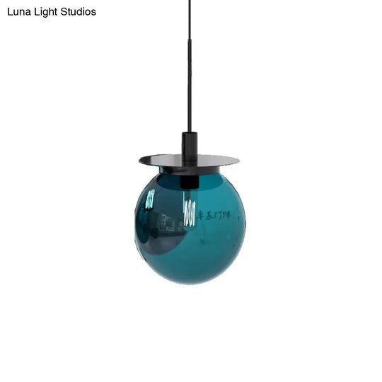 Modern Globe Dining Room Pendant Light Fixture - Orange/Blue/Clear Glass 1 Head Hanging Lamp Kit