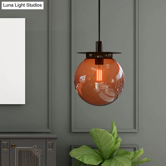 Modern 1-Head Globe Dining Lamp Kit - Orange/Blue/Clear Glass Pendant Light Fixture