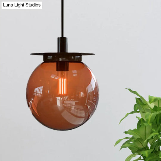 Modern 1-Head Globe Dining Lamp Kit - Orange/Blue/Clear Glass Pendant Light Fixture Orange