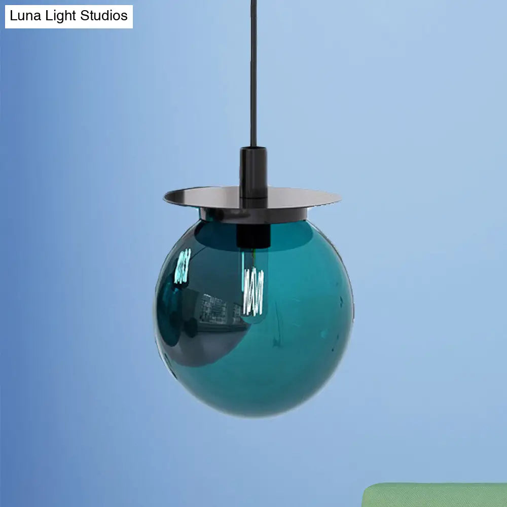 Modern 1-Head Globe Dining Lamp Kit - Orange/Blue/Clear Glass Pendant Light Fixture