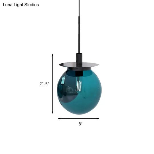 Modern Globe Dining Room Pendant Light Fixture - Orange/Blue/Clear Glass 1 Head Hanging Lamp Kit