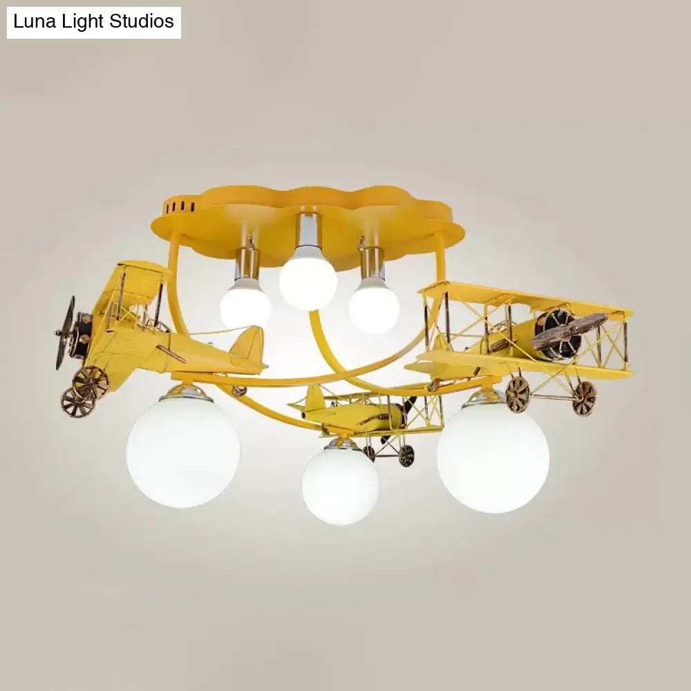 Modern Globe Flush Ceiling Light For Childs Bedroom Yellow