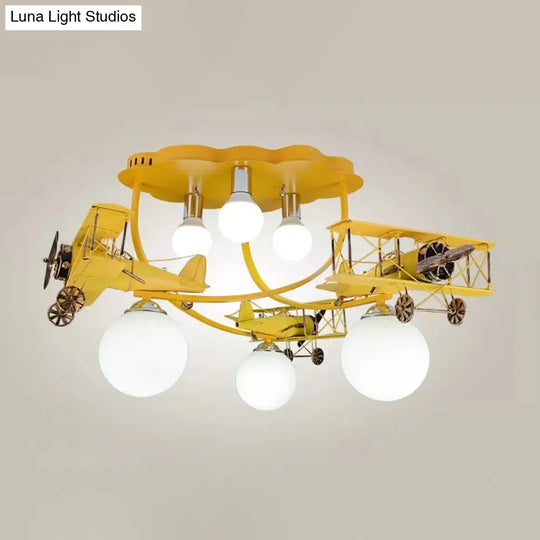 Modern Globe Flush Ceiling Light For Childs Bedroom Yellow