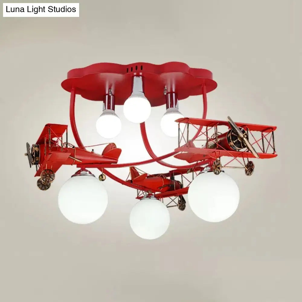 Modern Globe Flush Ceiling Light For Childs Bedroom Red