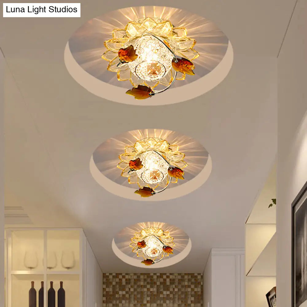 Modern Globe Flush Mount Ceiling Light With Crystal Maple Leaf Deco - Blue/Tan Warm/White 1 Bulb