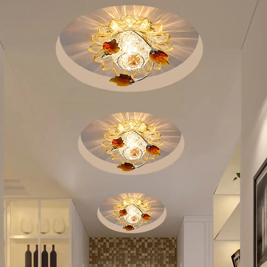 Modern Globe Flush Mount Ceiling Light With Crystal Maple Leaf Deco - Blue/Tan Warm/White 1 Bulb