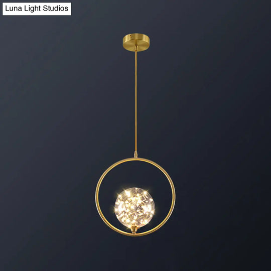 Simplicity Clear Glass Globe Ceiling Light: Led Pendant For Bedroom - Brass Finish