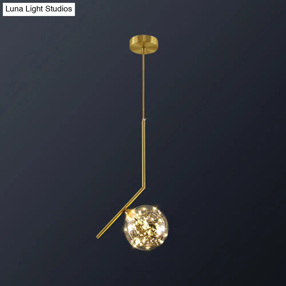 Simplicity Clear Glass Globe Ceiling Light: Led Pendant For Bedroom - Brass Finish