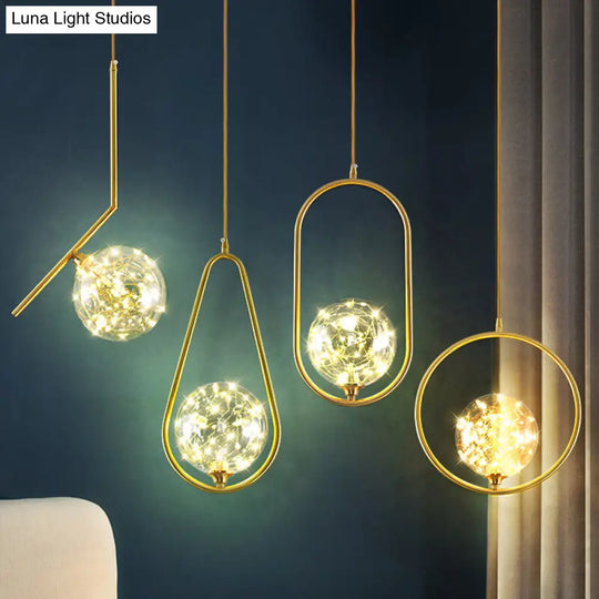 Simplicity Clear Glass Globe Ceiling Light: Led Pendant For Bedroom - Brass Finish