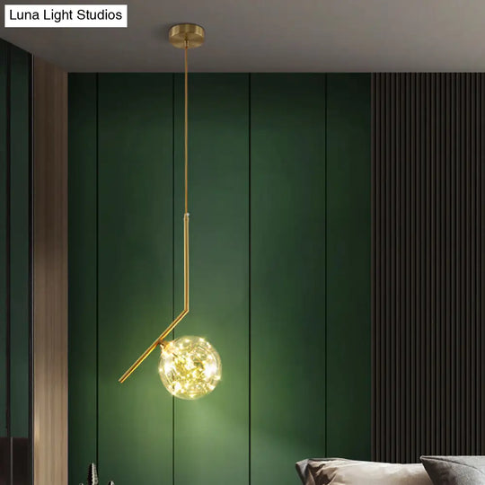 Simplicity Clear Glass Globe Ceiling Light: Led Pendant For Bedroom - Brass Finish