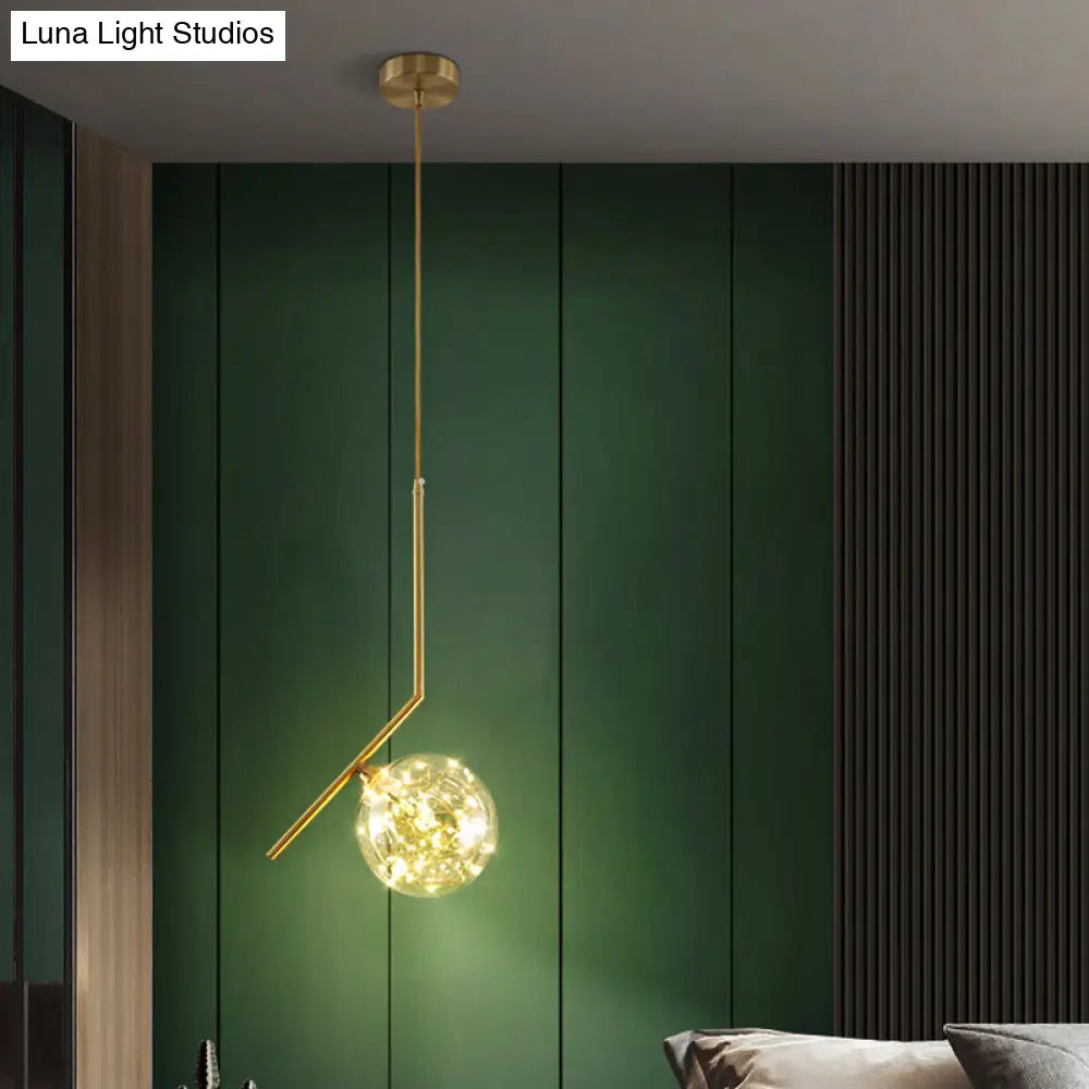 Modern Globe Glass Pendant Light For Bedroom Led Hanging Ceiling Fixture In Brass