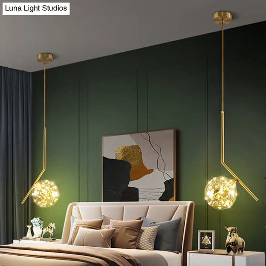 Simplicity Clear Glass Globe Ceiling Light: Led Pendant For Bedroom - Brass Finish / C