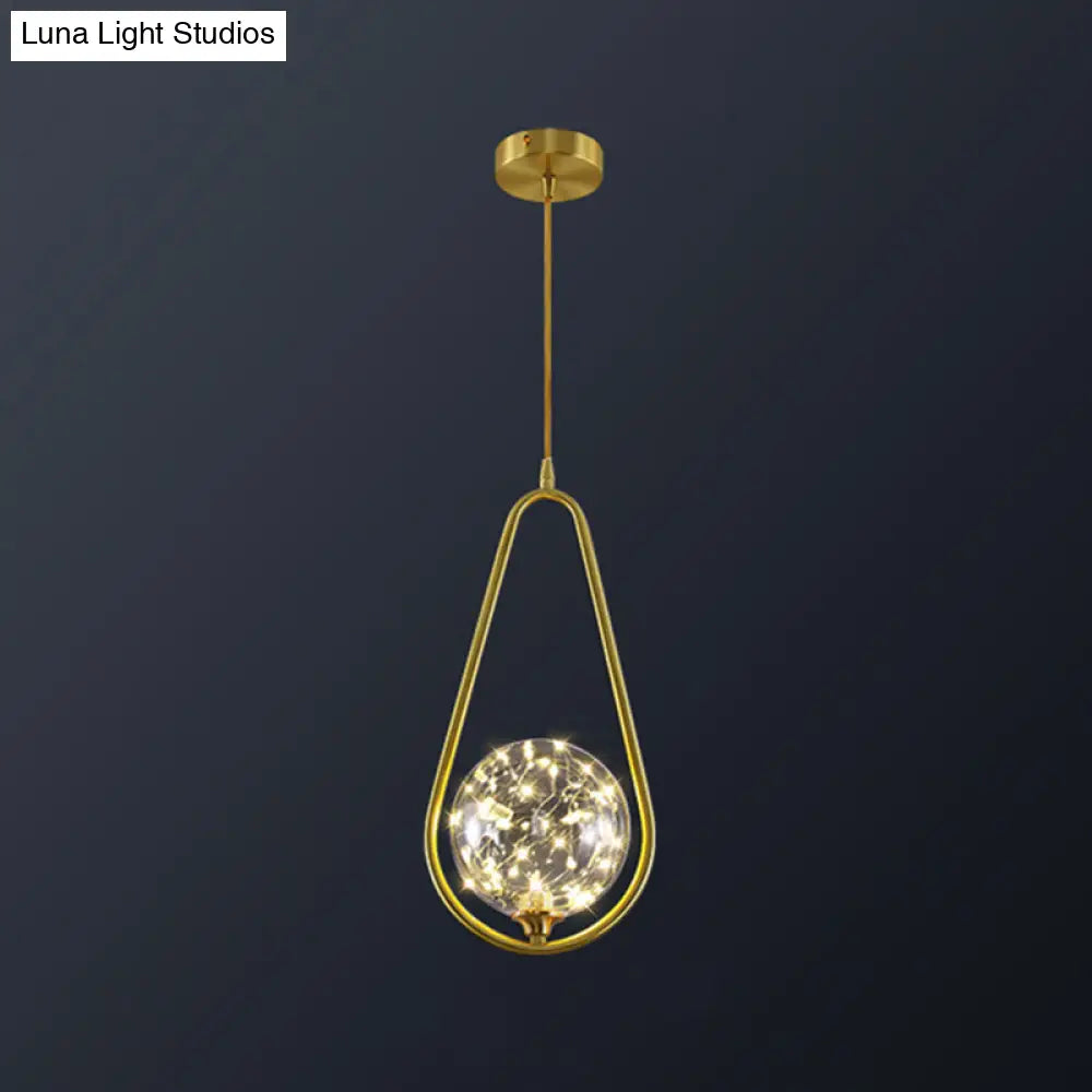 Simplicity Clear Glass Globe Ceiling Light: Led Pendant For Bedroom - Brass Finish