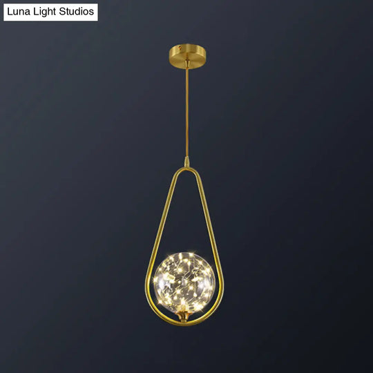 Simplicity Clear Glass Globe Ceiling Light: Led Pendant For Bedroom - Brass Finish