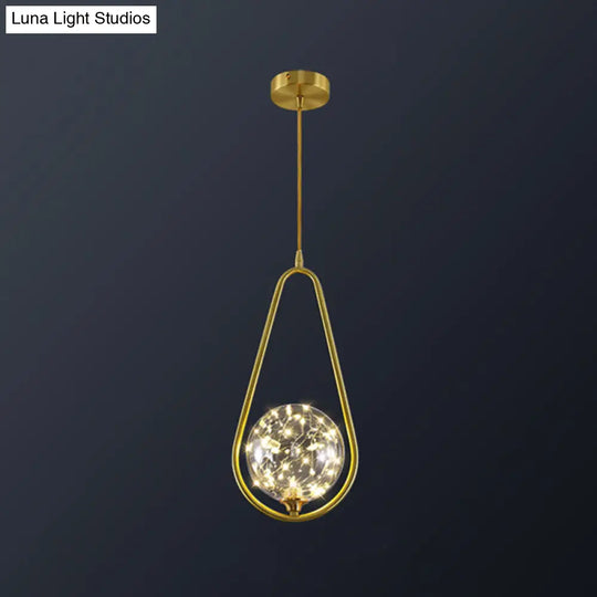 Modern Globe Glass Pendant Light For Bedroom Led Hanging Ceiling Fixture In Brass