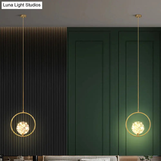 Simplicity Clear Glass Globe Ceiling Light: Led Pendant For Bedroom - Brass Finish / D