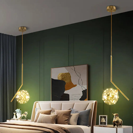 Modern Globe Glass Pendant Light For Bedroom Led Hanging Ceiling Fixture In Brass / C