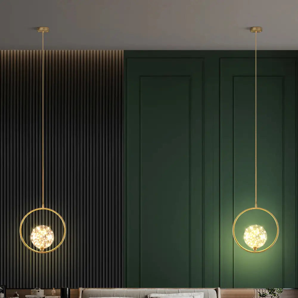 Modern Globe Glass Pendant Light For Bedroom Led Hanging Ceiling Fixture In Brass / D