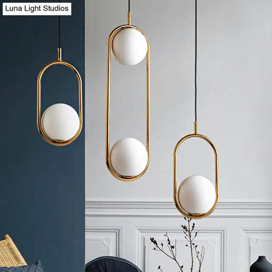 Modern Globe Pendant Light White Glass Black/Gold Hanging Ceiling Lamp For Bedroom Lighting