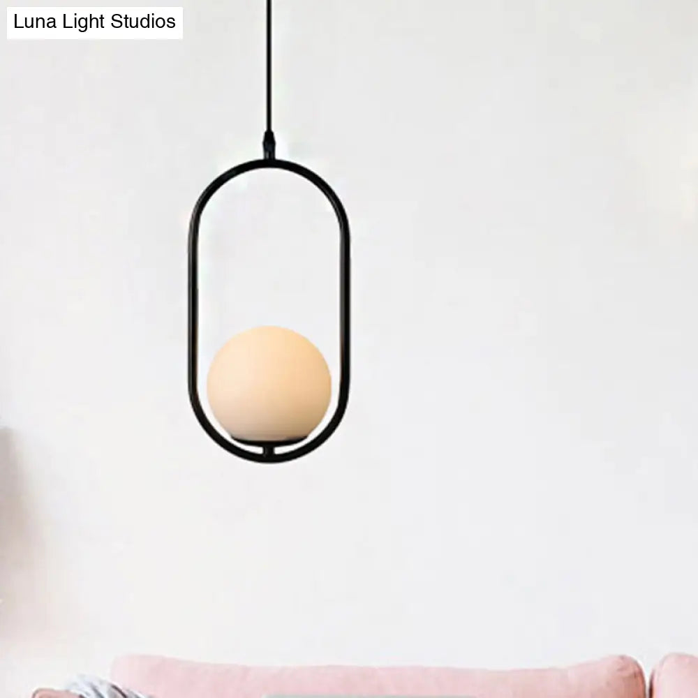 Modern Globe Pendant Light White Glass Black/Gold Hanging Ceiling Lamp For Bedroom Lighting