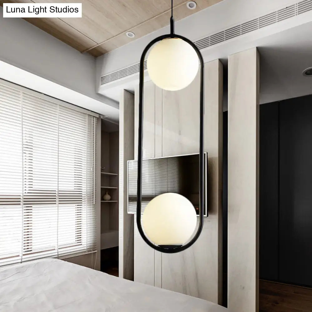 Modern Globe Pendant Light White Glass Black/Gold Hanging Ceiling Lamp For Bedroom Lighting