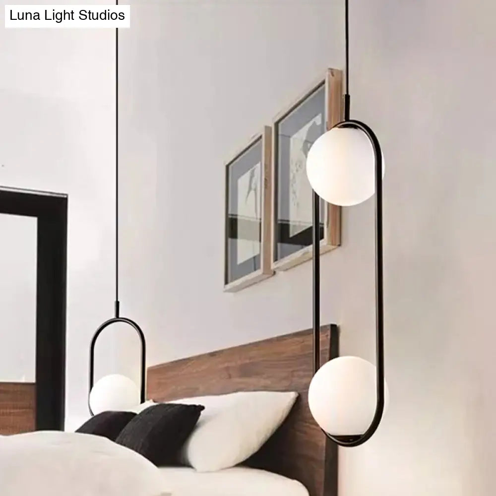 Modern Globe Pendant Light White Glass Black/Gold Hanging Ceiling Lamp For Bedroom Lighting