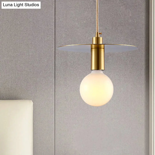 Modern Globe Pendant Light With White Glass And Gold Metal Shade - Ideal For Bedroom Hanging