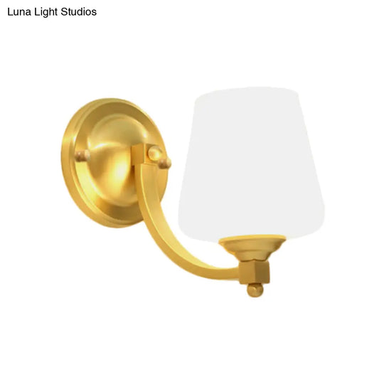 Modern Gold 1/2-Bulb Wall Sconce Lamp With White Glass Cup Design For Bedroom Lighting