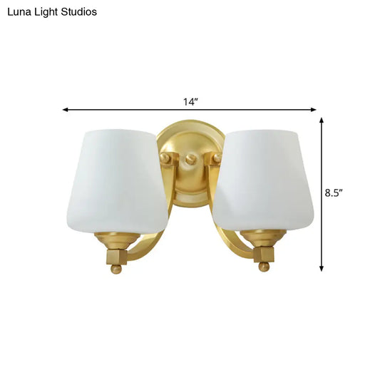 Modern Gold 1/2-Bulb Wall Sconce Lamp With White Glass Cup Design For Bedroom Lighting