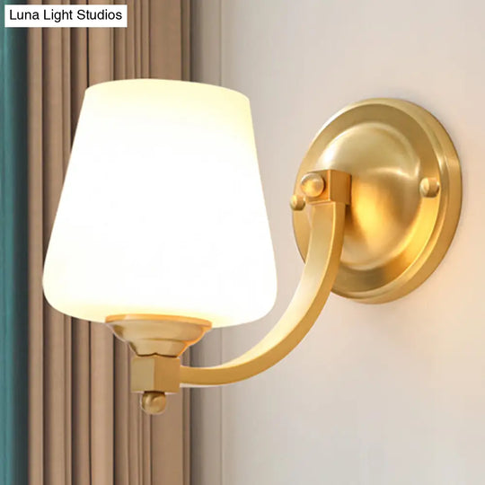 Modern Gold 1/2-Bulb Wall Sconce Lamp With White Glass Cup Design For Bedroom Lighting